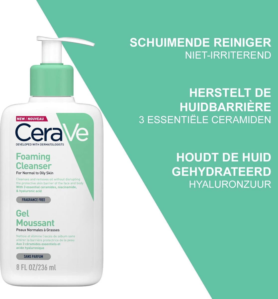 CeraVe - Foaming Cleanser - Reinigingsgel - Normale Tot Vette Huid - 236 Ml 2 CeraVe - Foaming Cleanser - Reinigingsgel - Normale Tot Vette Huid - 236 Ml - Afbeelding 2