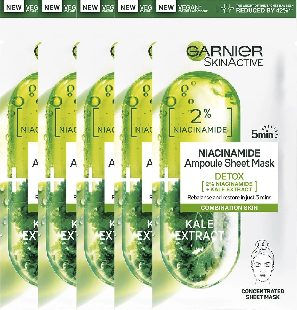 Garnier SkinActive Ampul Sheet Mask Met Boerenkool & Niacinamide - 5 Stuks 1 Garnier SkinActive Ampul Sheet Mask Met Boerenkool & Niacinamide - 5 Stuks