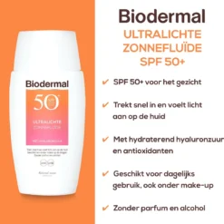 Biodermal Ultralichte Zonnefluide - Zonnebrand Met SPF50+ - Met Hyaluronzuur - Zonnebrand Gezicht 13 Biodermal Ultralichte Zonnefluide - Zonnebrand Met SPF50+ - Met Hyaluronzuur - Zonnebrand Gezicht -Zacht Huid Verkoop 1155x1200 3