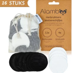 16x Herbruikbare Wattenschijfjes - Wasbare Zachte Wattenschijfjes - Duurzame & Biologische - Inclusief Waszakje