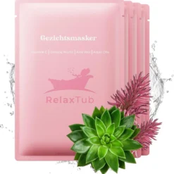 RelaxTub® Gezichtsmasker - 4 Stuks - Gezichtsmaskers Verzorging - Gezichtsmasker Hydraterend - Gezichtsverzorging Dames - Gezichtsmaskers Verzorging Meisjes - Bevat Vitamine C, Argan Olie, Aloë Vera, Ginseng Wortel - Dierproefvrij - 100% Natuurlijk