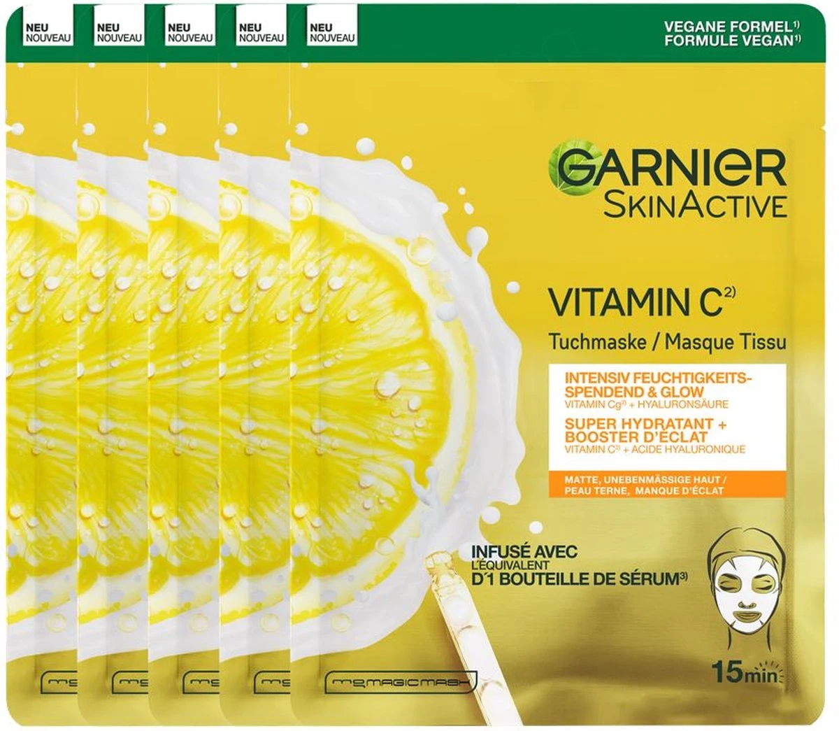 Garnier SkinActive Sheet Mask Vitamine C* Gezichtsmasker - 5 Stuks Voordeelverpakking 1 Garnier SkinActive Sheet Mask Vitamine C* Gezichtsmasker - 5 Stuks Voordeelverpakking