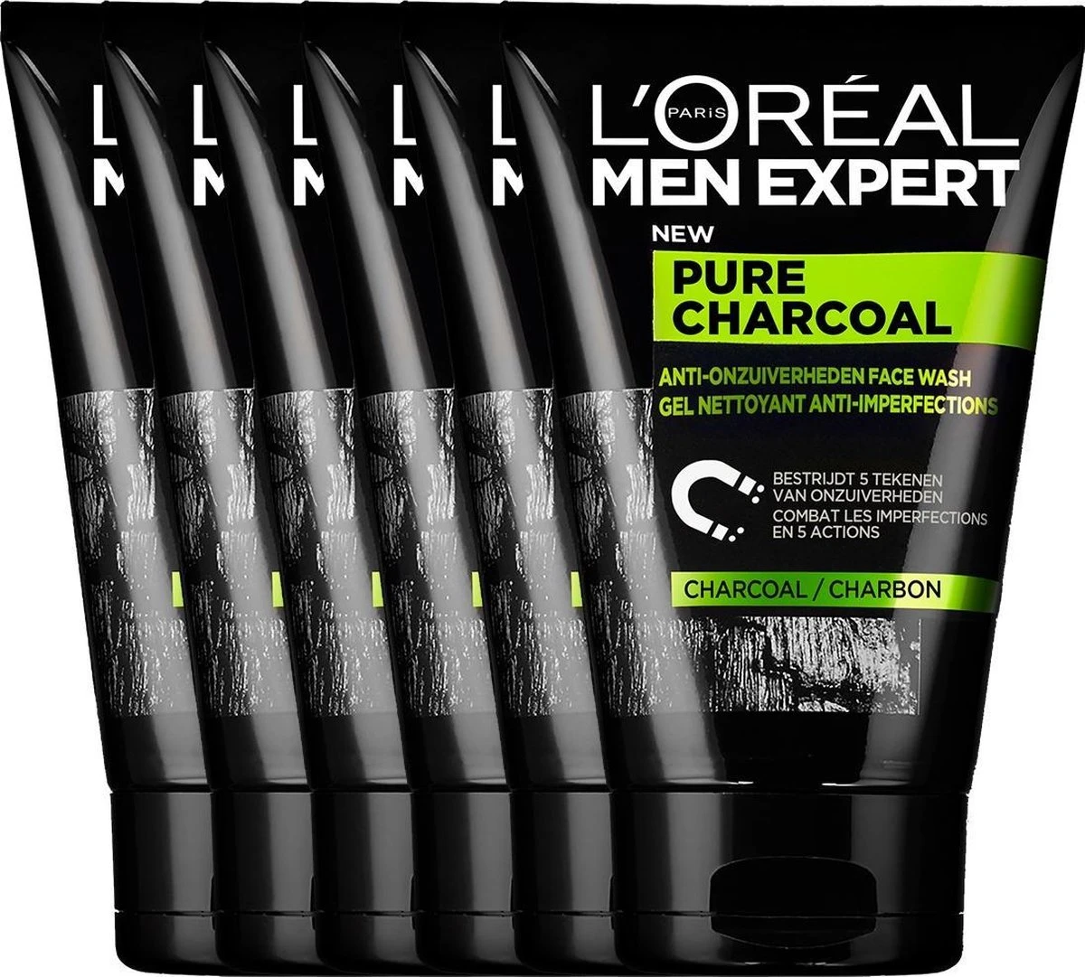 L’Oréal Paris Men Expert Pure Charcoal Gezichtsreiniging - 6 X 100 Ml - Voordeelverpakking 1 L’Oréal Paris Men Expert Pure Charcoal Gezichtsreiniging - 6 X 100 Ml - Voordeelverpakking