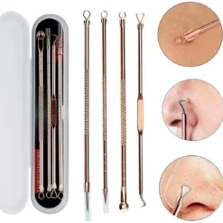 Lashes & Beauty By Patricia Mee-eters Verwijderen - Blackhead Remover - Puistjes - Professionele Kit - 4 Luxe Puisten Lepels - Mee Eter Lepel - Acne Set - Rose