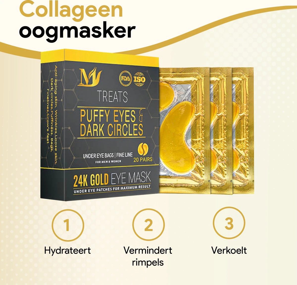 Collageen Oogmasker Tegen Wallen - 20 Paar (40 Stuks) - Gezichtsverzorging - Eye Oog Patches Pads - Goud 7 Collageen Oogmasker Tegen Wallen - 20 Paar (40 Stuks) - Gezichtsverzorging - Eye Oog Patches Pads - Goud - Afbeelding 7