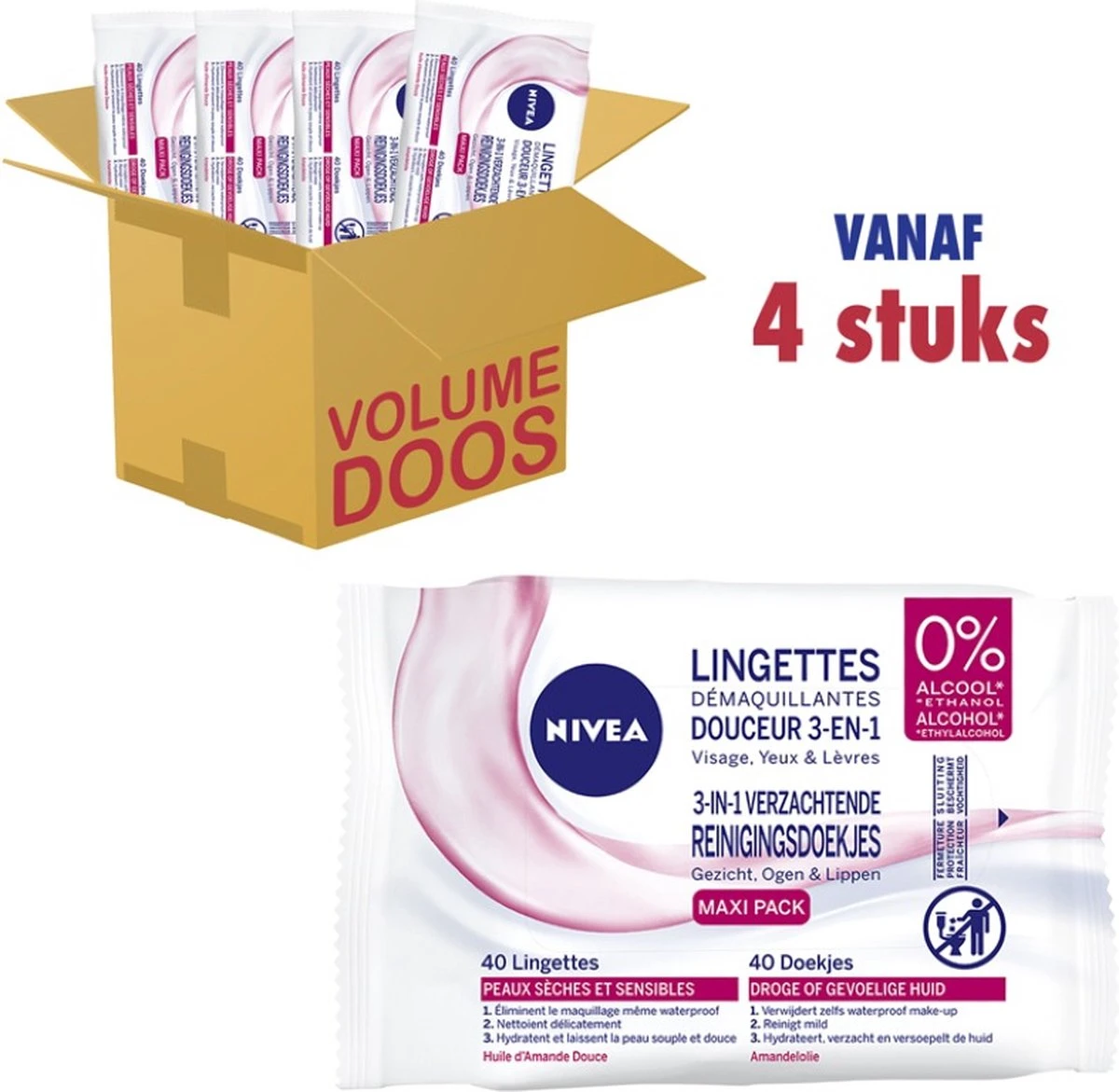 Nivea 3 In 1 Verzachtende Reinigingsdoekjes - Droge En Gevoelige Huid - Zonder Alcohol - 4 X 40 Stuks 3 Nivea 3 In 1 Verzachtende Reinigingsdoekjes - Droge En Gevoelige Huid - Zonder Alcohol - 4 X 40 Stuks - Afbeelding 3