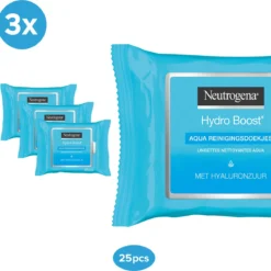 Neutrogena Hydro Boost Aqua Reinigingsdoekjes, Met Neutrogena Reinigingstechnologie, Hyaluronzuur En Een Hydraterende Crème, 3 X 25 Stuks