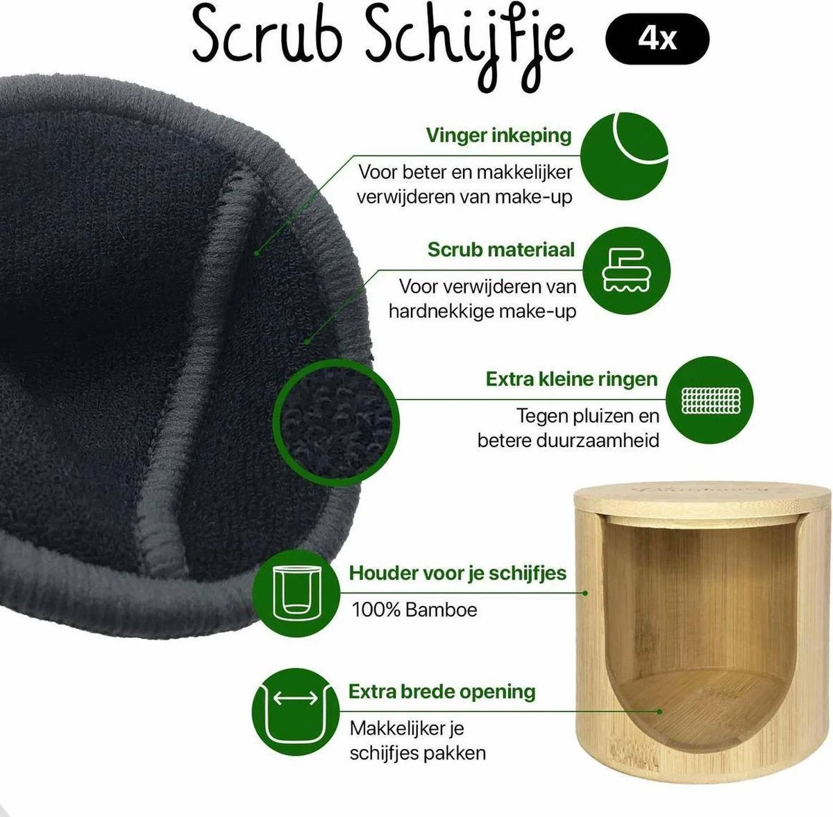 Bamboozy 16 Zwarte Herbruikbare Wattenschijfjes + Bamboe Houder 12x Dagelijks 4x Scrub 4 Laags Wasbare Wattenschijfjes Zero Waste 2 Bamboozy 16 Zwarte Herbruikbare Wattenschijfjes + Bamboe Houder 12x Dagelijks 4x Scrub 4 Laags Wasbare Wattenschijfjes Zero Waste - Afbeelding 2