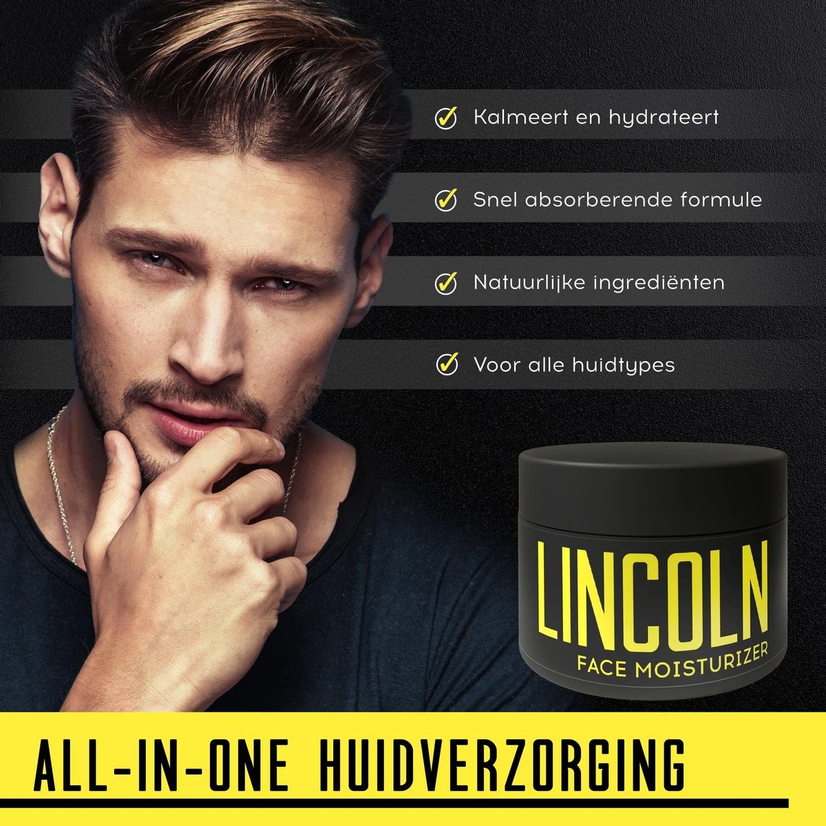 LINCOLN Dagcrème - Gezichtscrème Mannen | Anti Aging Crème Met Natuurlijk Hyaluronzuur, Moisturizer, Anti Rimpel Creme - 100ml 3 LINCOLN Dagcrème - Gezichtscrème Mannen | Anti Aging Crème Met Natuurlijk Hyaluronzuur, Moisturizer, Anti Rimpel Creme - 100ml - Afbeelding 3