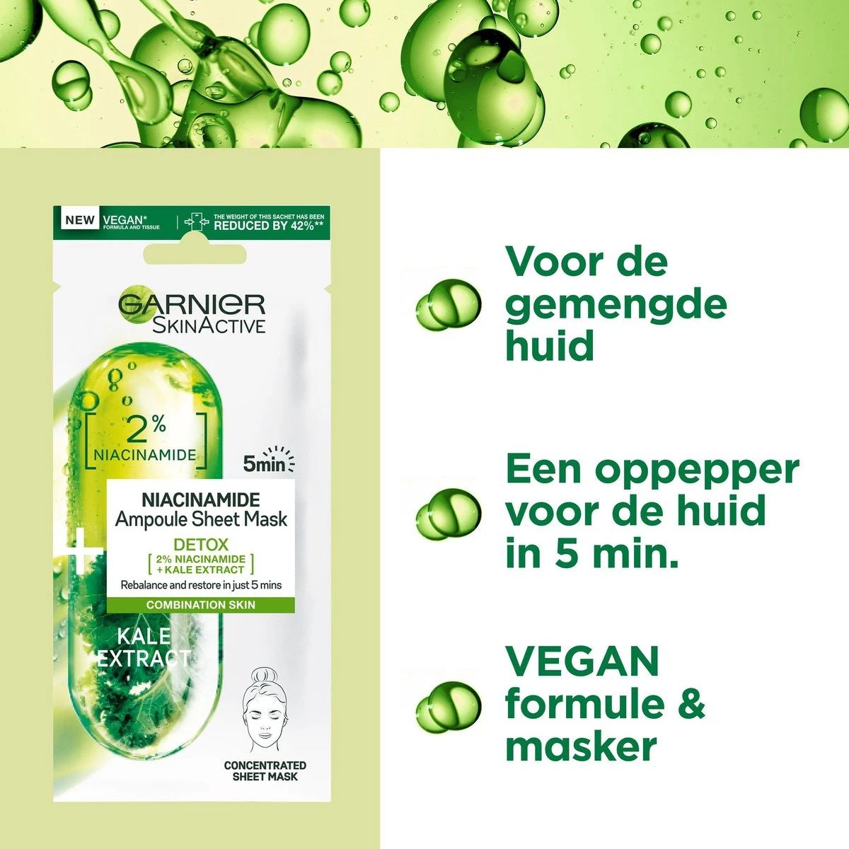 Garnier SkinActive Ampul Sheet Mask Met Boerenkool & Niacinamide - 5 Stuks 3 Garnier SkinActive Ampul Sheet Mask Met Boerenkool & Niacinamide - 5 Stuks - Afbeelding 3