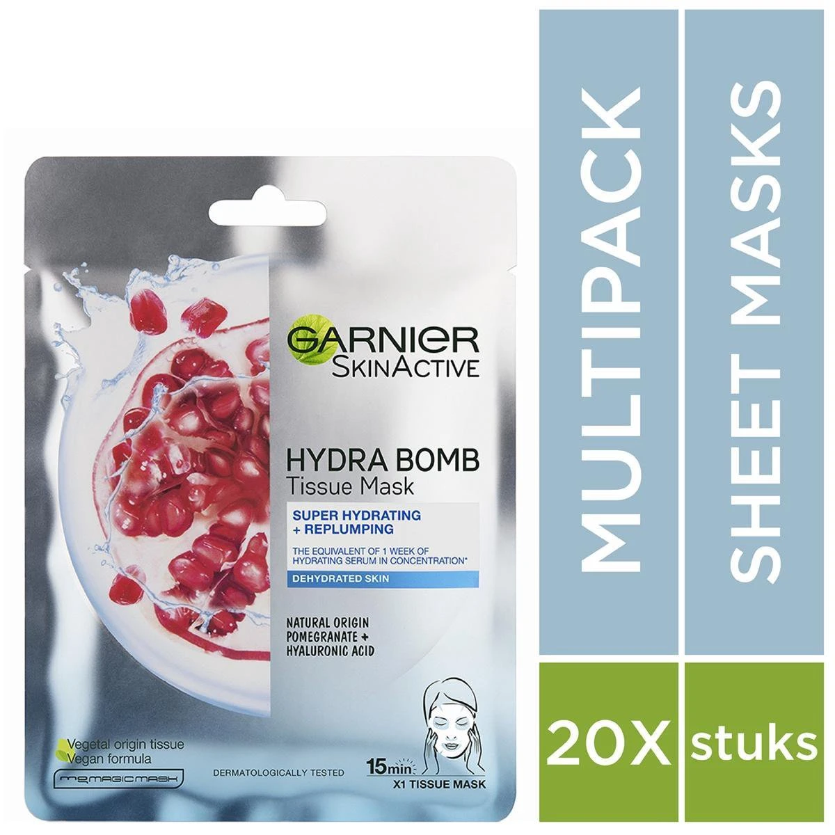 Garnier SkinActive - Hydra Bomb Sheet Masker Met Granaatappel - Gezichtsmasker - 20 Stuks - Voordeelverpakking 12 Garnier SkinActive - Hydra Bomb Sheet Masker Met Granaatappel - Gezichtsmasker - 20 Stuks - Voordeelverpakking - Afbeelding 12