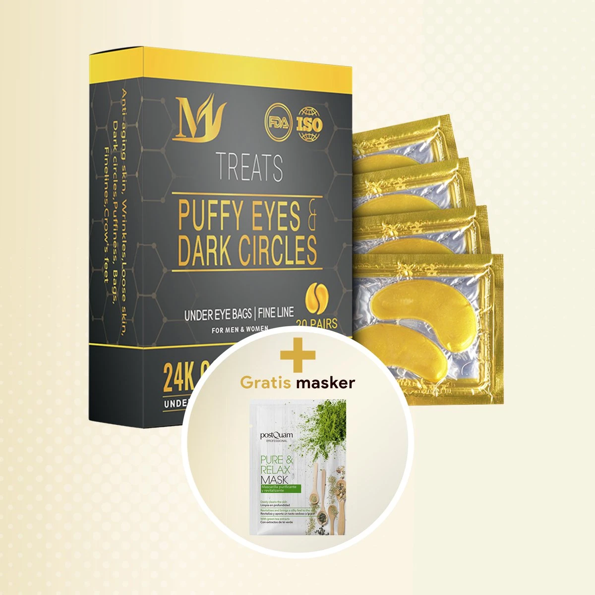 Collageen Oogmasker Tegen Wallen - 20 Paar (40 Stuks) - Gezichtsverzorging - Eye Oog Patches Pads - Goud 4 Collageen Oogmasker Tegen Wallen - 20 Paar (40 Stuks) - Gezichtsverzorging - Eye Oog Patches Pads - Goud - Afbeelding 4