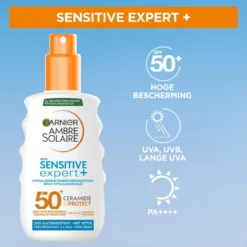 Garnier Ambre Solaire Sensitive Expert Hypoallergene Zonnebrand Spray SPF 50+ - Ceramide Protect - 150ml -Zacht Huid Verkoop 1200x1200 493