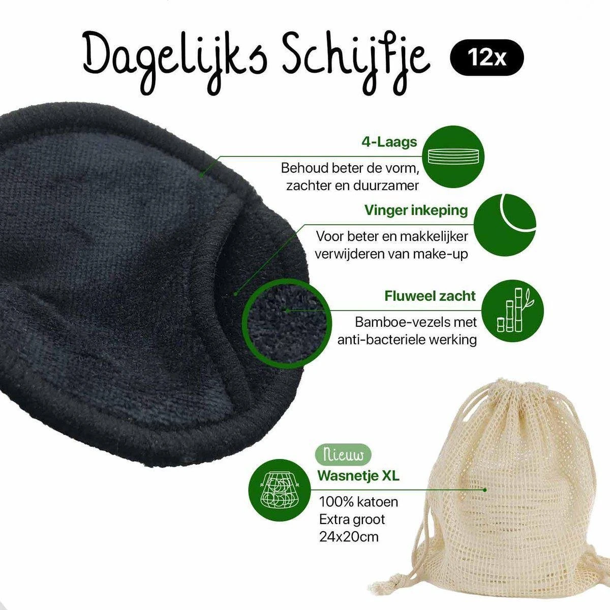 Bamboozy 16 Zwarte Herbruikbare Wattenschijfjes + Bamboe Houder 12x Dagelijks 4x Scrub 4 Laags Wasbare Wattenschijfjes Zero Waste 7 Bamboozy 16 Zwarte Herbruikbare Wattenschijfjes + Bamboe Houder 12x Dagelijks 4x Scrub 4 Laags Wasbare Wattenschijfjes Zero Waste - Afbeelding 7