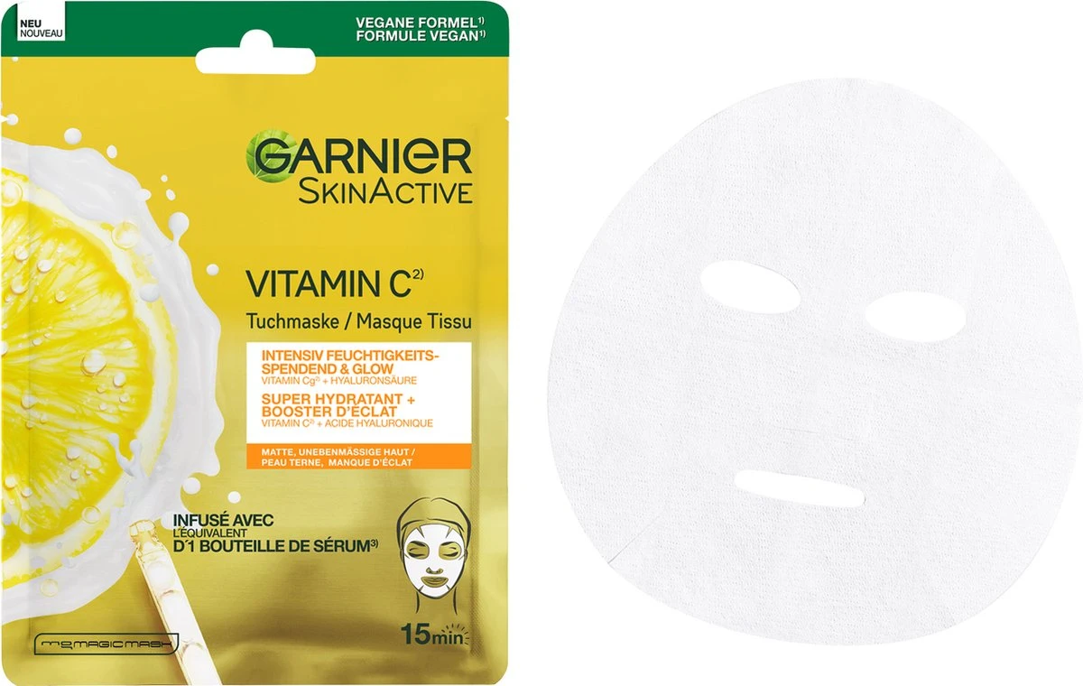 Garnier SkinActive Sheet Mask Vitamine C* Gezichtsmasker - 5 Stuks Voordeelverpakking 4 Garnier SkinActive Sheet Mask Vitamine C* Gezichtsmasker - 5 Stuks Voordeelverpakking - Afbeelding 4
