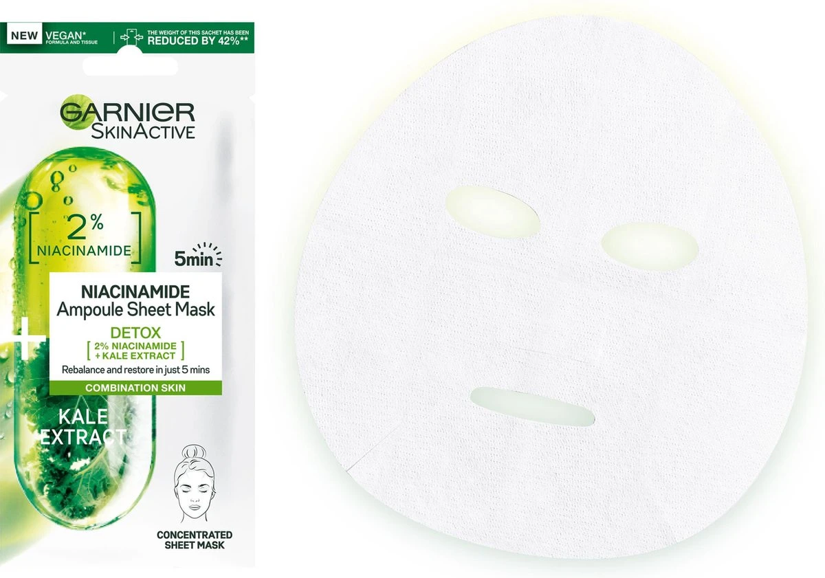 Garnier SkinActive Ampul Sheet Mask Met Boerenkool & Niacinamide - 5 Stuks 8 Garnier SkinActive Ampul Sheet Mask Met Boerenkool & Niacinamide - 5 Stuks - Afbeelding 8