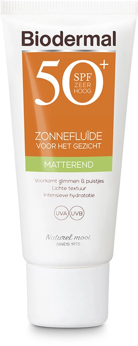 Biodermal Zonnebrand - Matterende Zonnefluïde Voor Het Gezicht SPF 50 - 40ml - Voorkomt Glimmen En Puistjes 1 Biodermal Zonnebrand - Matterende Zonnefluïde Voor Het Gezicht SPF 50 - 40ml - Voorkomt Glimmen En Puistjes