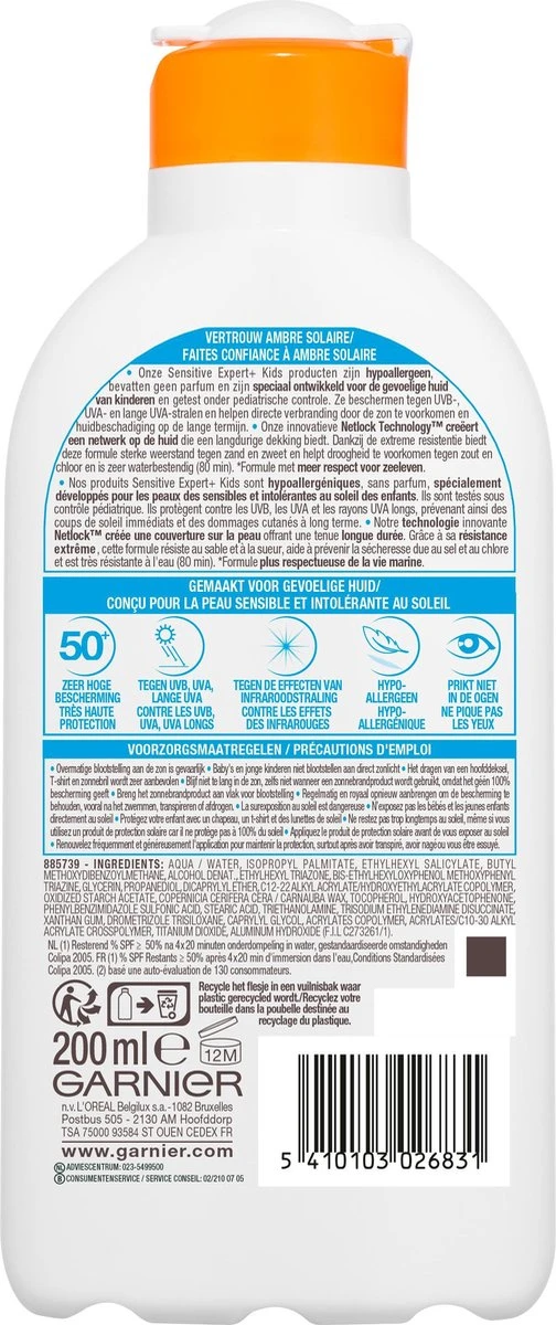 Garnier Ambre Solaire Kids Zonnebrandmelk SPF 50+ - Zonnebrand Voor De Kinderhuid - 200 Ml 2 Garnier Ambre Solaire Kids Zonnebrandmelk SPF 50+ - Zonnebrand Voor De Kinderhuid - 200 Ml - Afbeelding 2