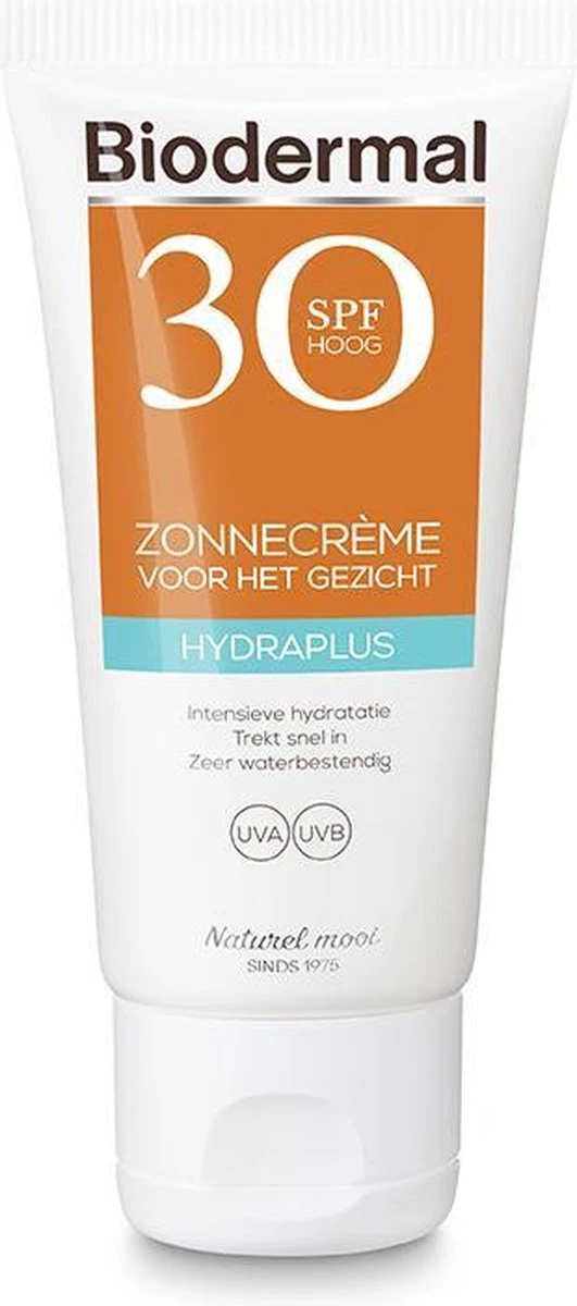 Biodermal Zonnebrand - Zonnebrandcreme Gezicht - Hydraplus Face SPF30 50ml 1 Biodermal Zonnebrand - Zonnebrandcreme Gezicht - Hydraplus Face SPF30 50ml