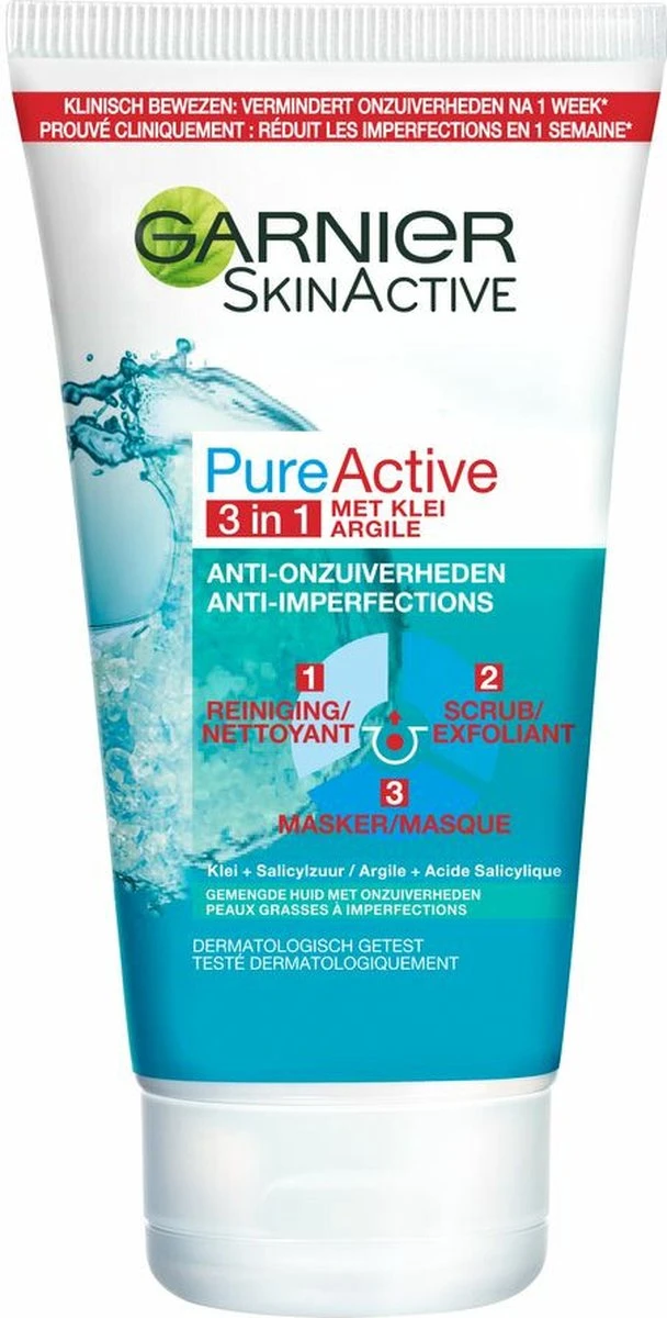 Garnier - PureActive 3-in-1 Masker Met Klei Argile Voor De Gemengde Huid Met Onzuiverheden - 2 X 150ml - Tegen Mee-eters En Onzuiverheden - Voordeelverpakking 1 Garnier - PureActive 3-in-1 Masker Met Klei Argile Voor De Gemengde Huid Met Onzuiverheden - 2 X 150ml - Tegen Mee-eters En Onzuiverheden - Voordeelverpakking