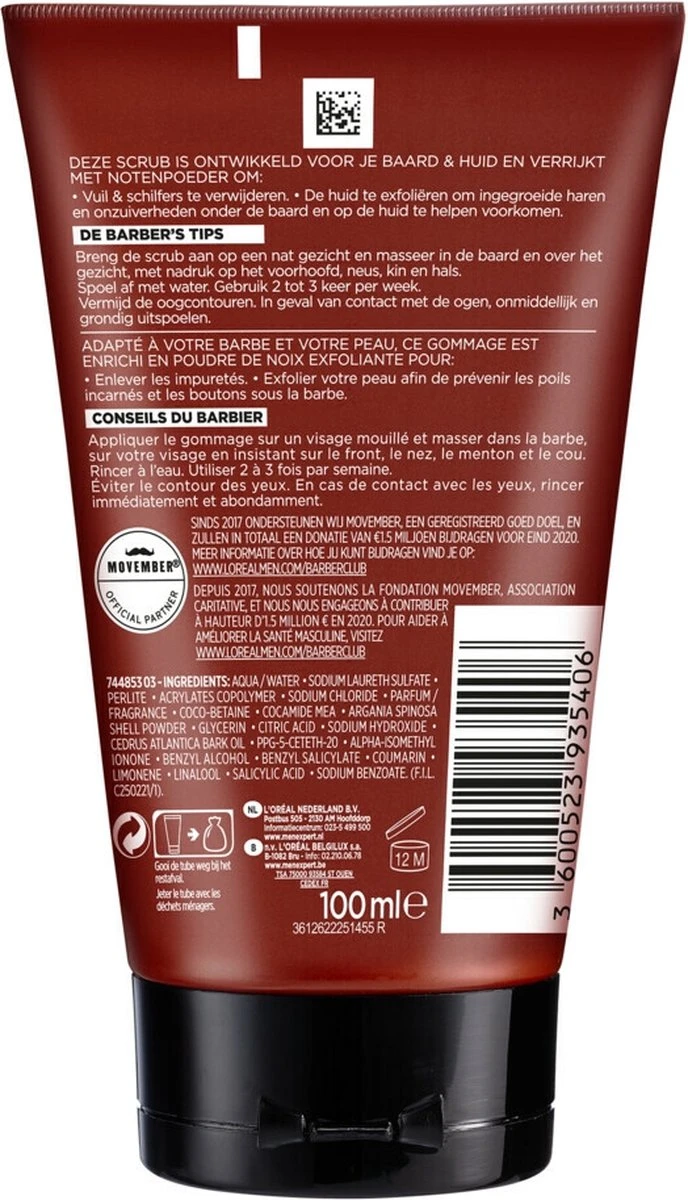 L’Oréal Paris Men Expert Barber Club Exfoliërende Baard & Gezichtsscrub - 100 Ml 2 L’Oréal Paris Men Expert Barber Club Exfoliërende Baard & Gezichtsscrub - 100 Ml - Afbeelding 2