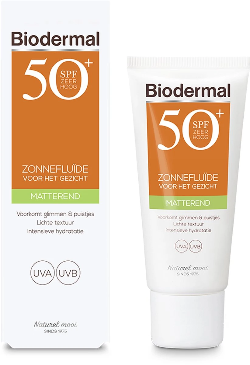 Biodermal Zonnebrand - Matterende Zonnefluïde Voor Het Gezicht SPF 50 - 40ml - Voorkomt Glimmen En Puistjes 4 Biodermal Zonnebrand - Matterende Zonnefluïde Voor Het Gezicht SPF 50 - 40ml - Voorkomt Glimmen En Puistjes - Afbeelding 4