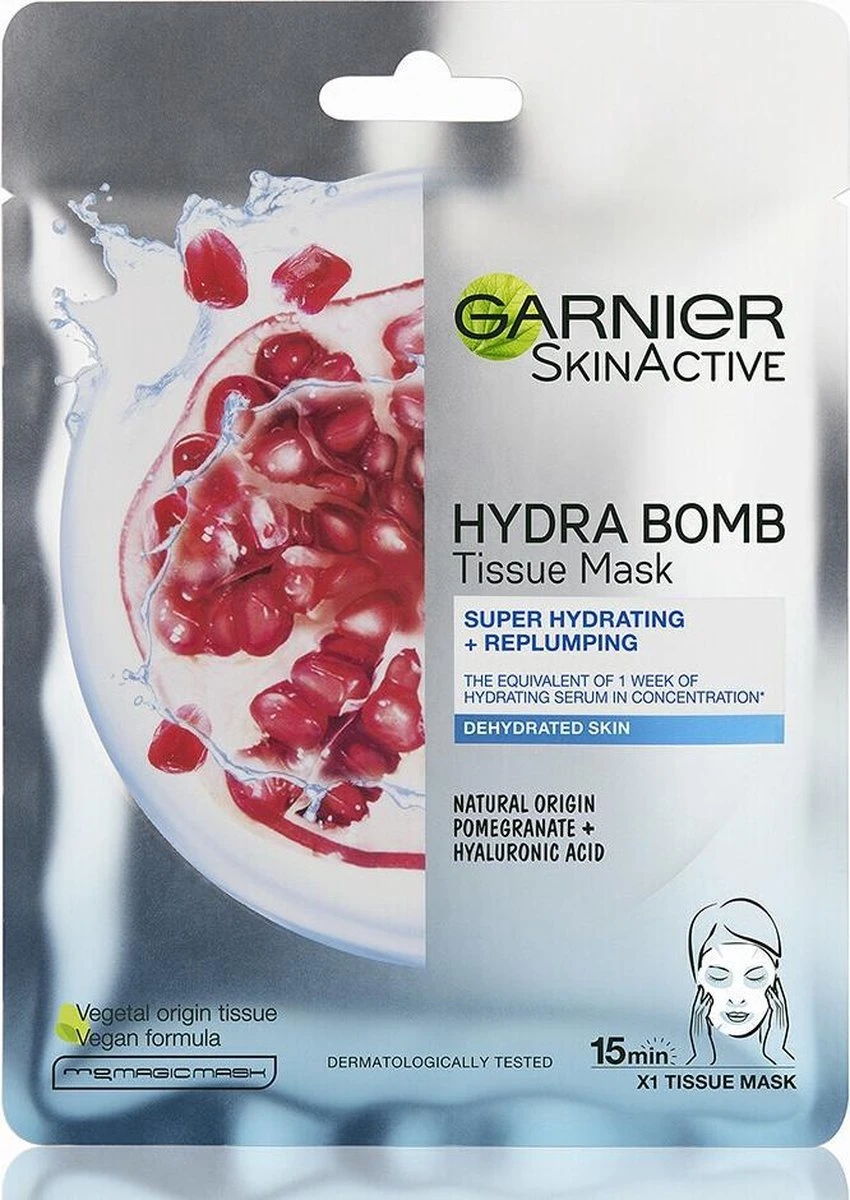 Garnier SkinActive - Hydra Bomb Sheet Masker Met Granaatappel - Gezichtsmasker - 20 Stuks - Voordeelverpakking 2 Garnier SkinActive - Hydra Bomb Sheet Masker Met Granaatappel - Gezichtsmasker - 20 Stuks - Voordeelverpakking - Afbeelding 2
