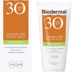 Biodermal Zonnebrand - Matterende Zonnefluïde Voor Het Gezicht SPF 30 - 40ml - Voorkomt Glimmen En Puistjes -Zacht Huid Verkoop 858x1200