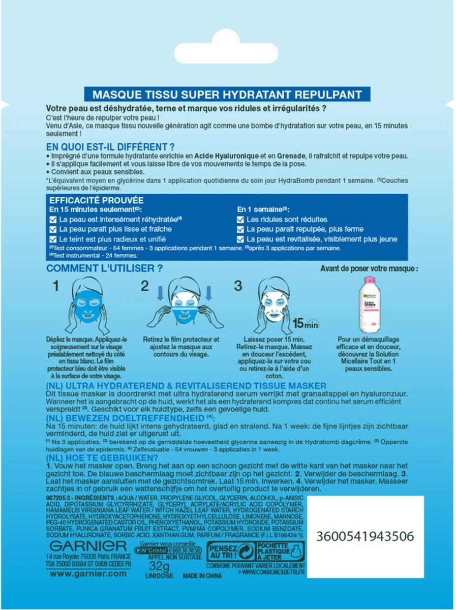 Garnier SkinActive Hydra Bomb Tissue Masker - Gezichtsmasker - 5 Stuks 2 Garnier SkinActive Hydra Bomb Tissue Masker - Gezichtsmasker - 5 Stuks - Afbeelding 2