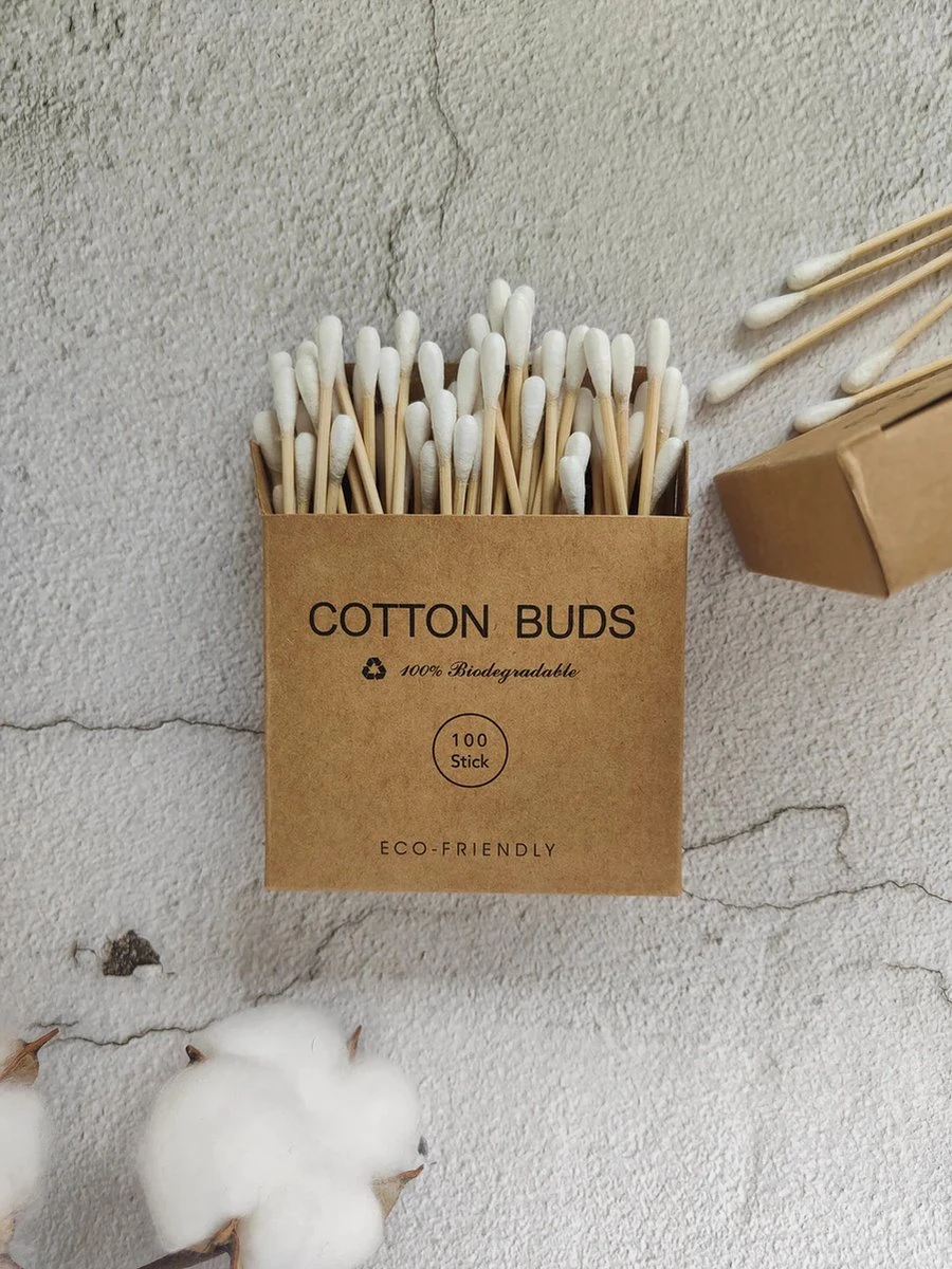 Katoenen Wattenstaafjes 100 Stuks / Anti Pluis / Hout / Bamboe / Eco Friendly / Duurzaam / Katoenen Verpakking 2 Katoenen Wattenstaafjes 100 Stuks / Anti Pluis / Hout / Bamboe / Eco Friendly / Duurzaam / Katoenen Verpakking - Afbeelding 2