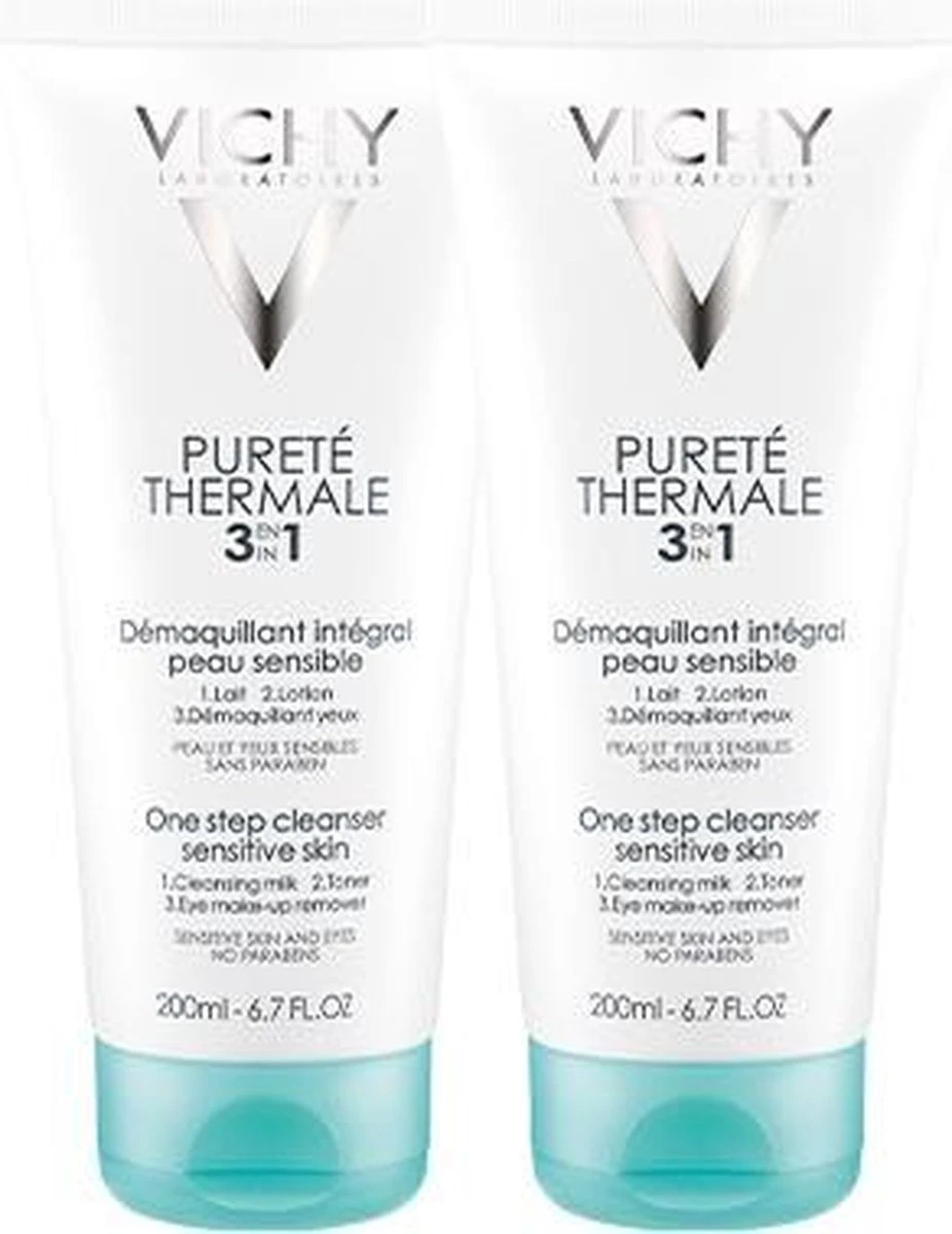 Vichy Pureté Thermale 3-in-1 Reinigingslotion - 2 X 200 Ml - Make-up Verwijdering 1 Vichy Pureté Thermale 3-in-1 Reinigingslotion - 2 X 200 Ml - Make-up Verwijdering